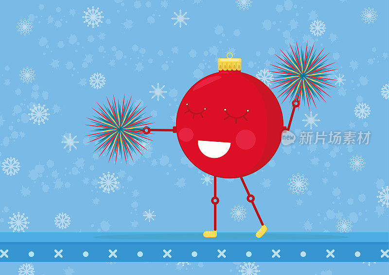 拉拉队圣诞装饰球。2017-2018年圣诞/新年贺卡。简单可爱的插图与卡通人物